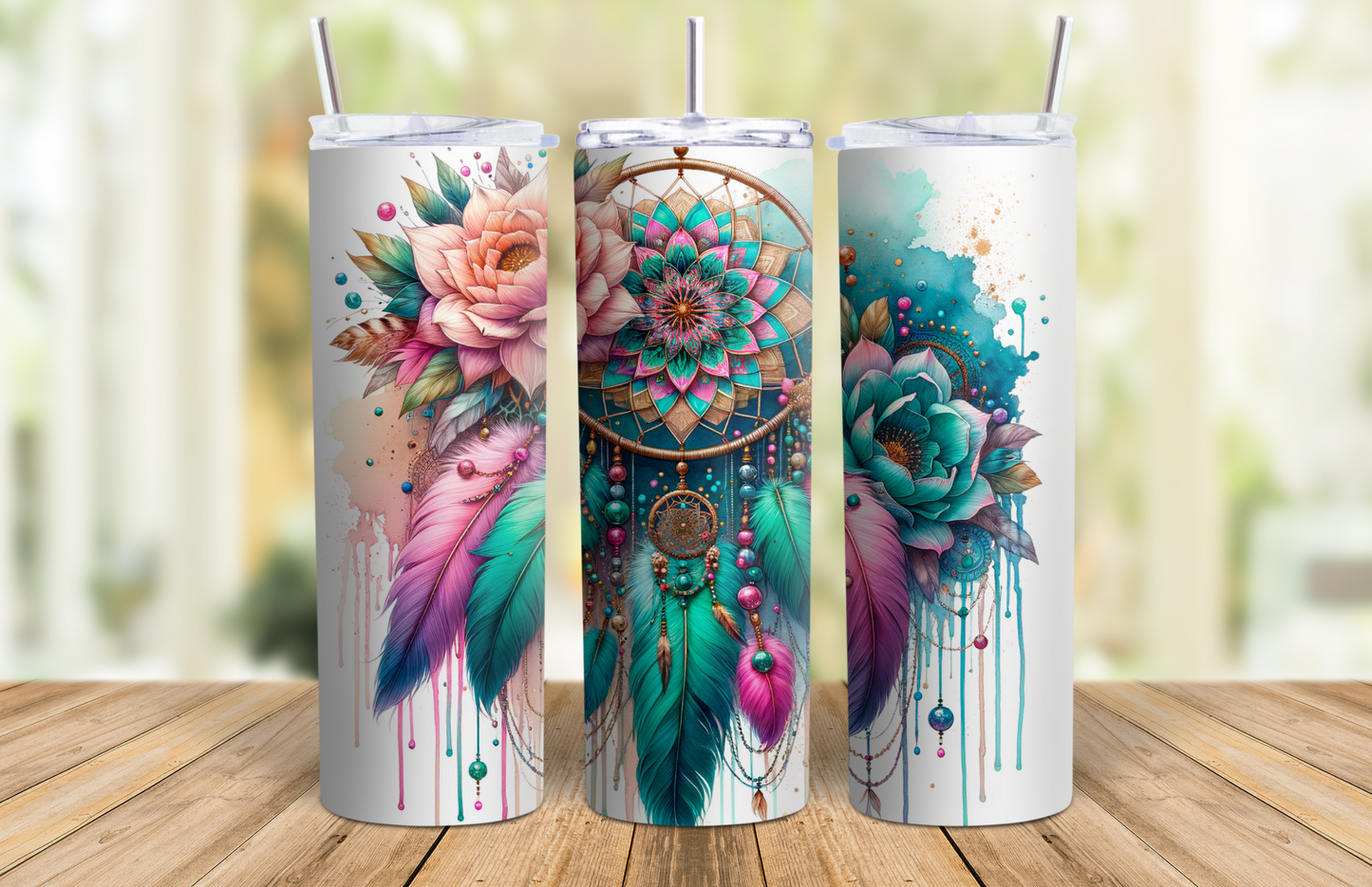 20 oz Skinny Tumbler - Boho Dreamcatcher