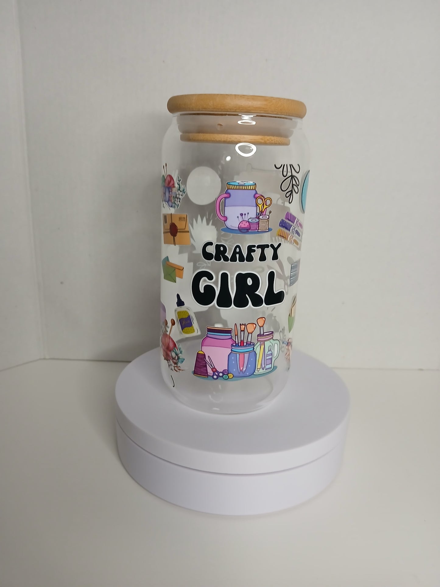 16 oz Glass Cup - Crafty Girl