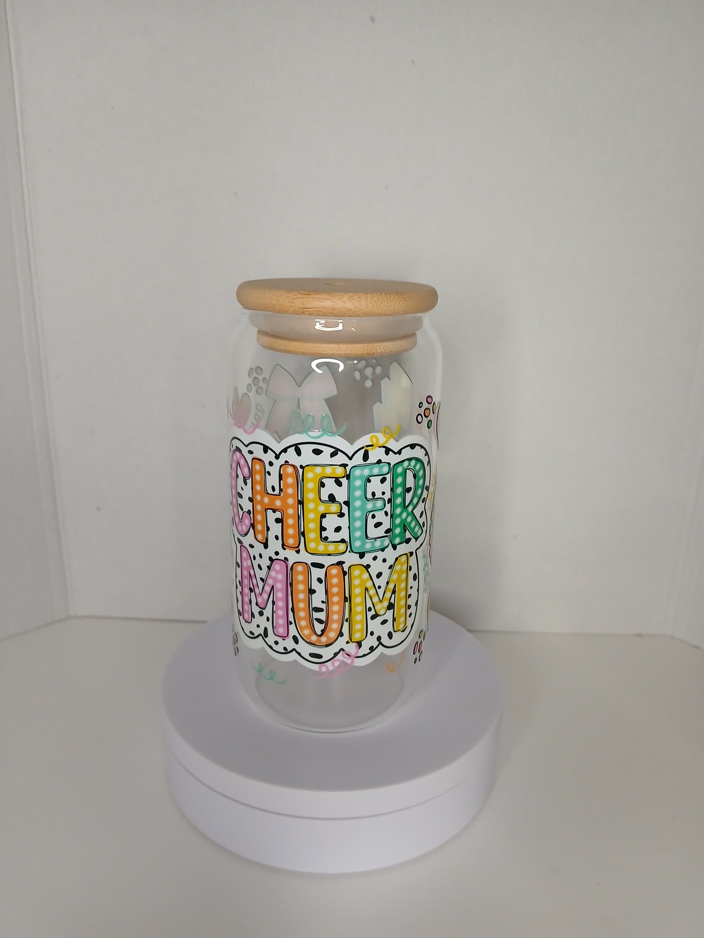 16 oz Glass Cup - Cheer Mum