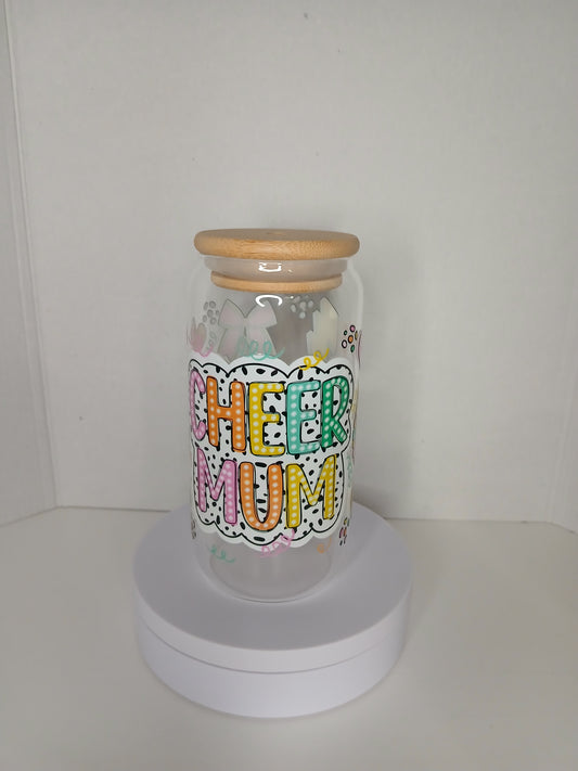 16 oz Glass Cup - Cheer Mum