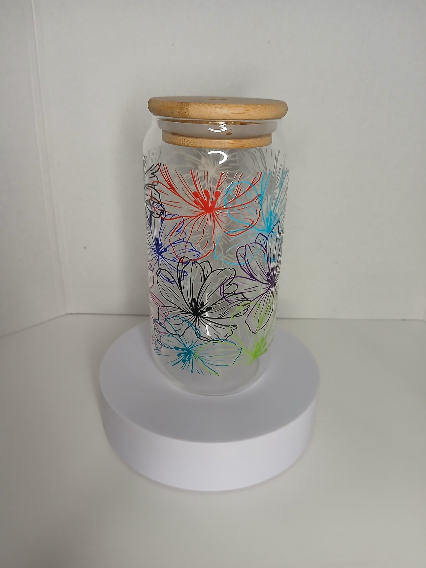 16 oz Glass Cup - Floral