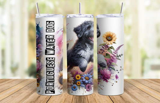 20 oz Skinny Tumbler - Portuguese Water Dog