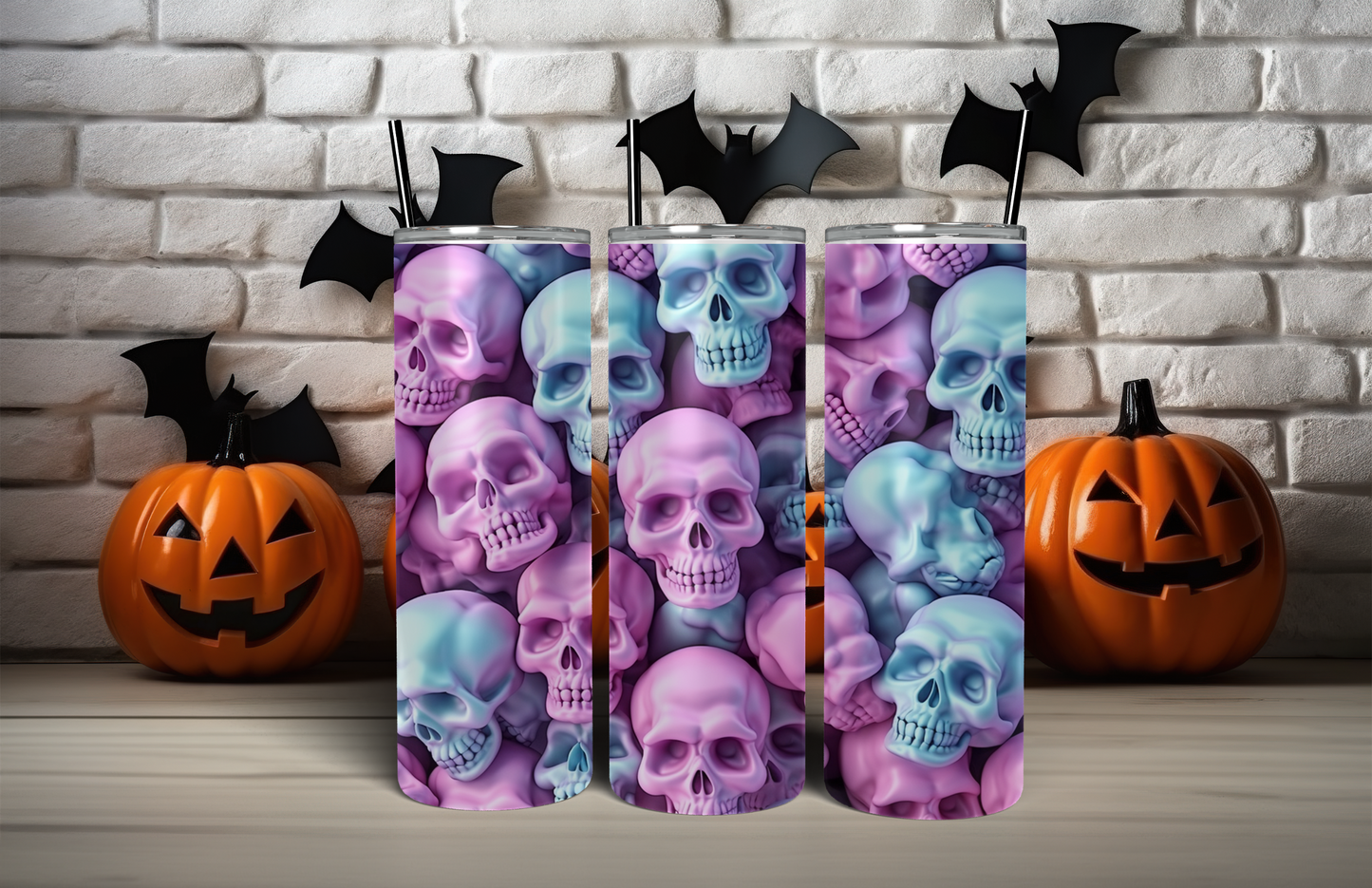 20 0z Skinny Tumbler - Candy Skulls