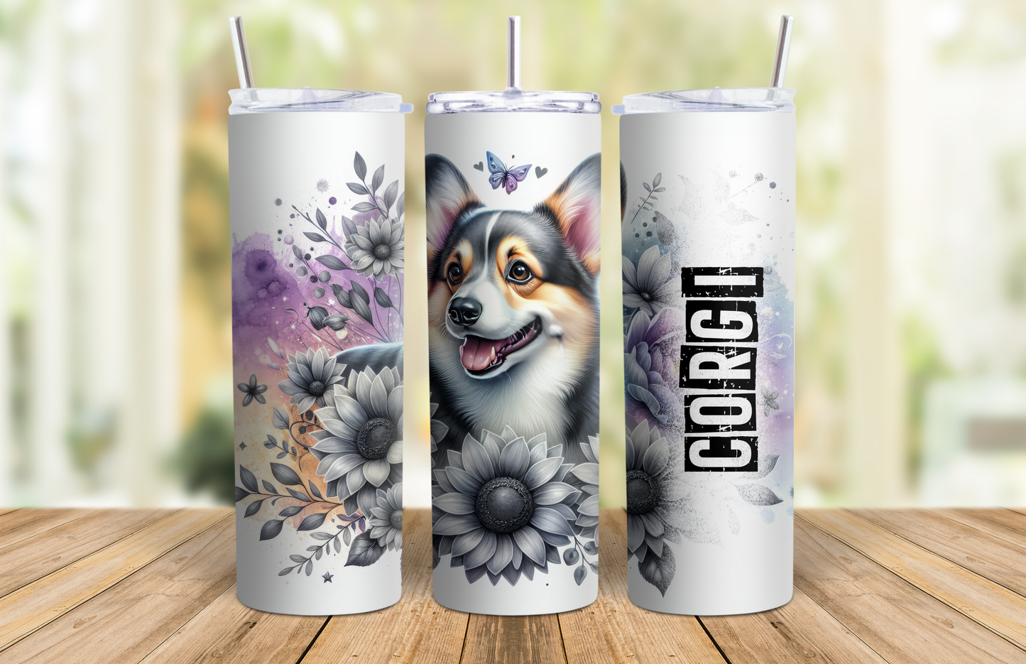 20 oz Skinny Tumbler - Corgi